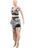 Yellow Sexy Animal Print High Opening U Neck Sleeveless Two Pieces
