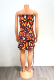 Blue Sexy Print Patchwork Strapless Pencil Skirt Dresses