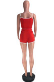 Red Sexy Casual Solid Backless Spaghetti Strap Sleeveless Two Pieces