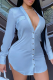 Blue Casual Solid Patchwork Turndown Collar Shirt Dress Dresses