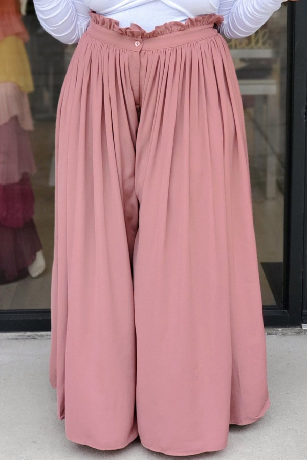 Pink Fashion Casual Solid Basic Plus Size Trousers
