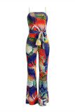 Multicolor Fashion Sexy Print Backless Spaghetti Strap Regular Jumpsuits