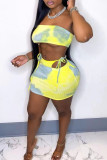 Multicolor Fashion Sexy Print Tie Dye Backless Strap Design Strapless Sleeveless Two Pieces