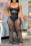 Black Sexy Solid Mesh Off the Shoulder Straight Dresses