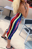 Multi-color Sexy Print Split Joint Pencil Skirt Dresses