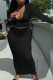 Black Sexy Solid Patchwork V Neck Long Sleeve Two Pieces