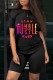 Black Fashion Casual Letter Print Basic O Neck Short Sleeve Two Pieces