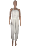 White Sexy Solid Patchwork Spaghetti Strap Harlan Jumpsuits