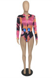 Pink Fashion Sexy Print Long Sleeve Basic Swimwears
