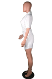 White Casual Solid Split Joint Turndown Collar Pencil Skirt Dresses