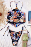 Black Fashion Sexy Solid Backless Strap Design Swimwears