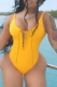 Orange Sexy Solid Hollowed Out Draw String Swimwears
