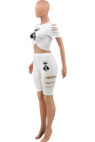 Red Casual Print Patchwork O Neck Short Sleeve Two Pieces