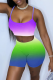Green Sexy Gradual Change Patchwork Spaghetti Strap Sleeveless Two Pieces