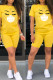 Yellow Street Print Patchwork O Neck Short Sleeve Two Pieces