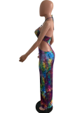 Colour Sexy Print Hollowed Out Halter Pencil Skirt Dresses