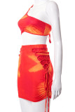 Red Casual Print Bandage Patchwork Fold Asymmetrical Oblique Collar Sleeveless Two Pieces