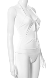 White Sexy Vacation Solid Patchwork Swimwears
