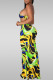 Green Sexy Print Hollowed Out Patchwork Spaghetti Strap Sling Dress Dresses