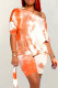 Orange Fashion Casual Print Tie Dye Backless O Neck Short Sleeve Two Pieces