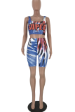 Yellow Sexy Patchwork Tie-dye Square Collar Sleeveless Two Pieces