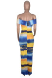 Gold Fashion Casual Print Backless Off the Shoulder Short Sleeve Dress