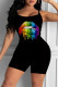 Black Sexy Casual Lips Printed Backless Spaghetti Strap Skinny Romper