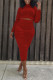 Red Fashion Casual Solid Fold Turtleneck Long Sleeve Two Pieces