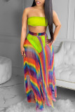 Red Fashion Sexy Print See-through Backless Strapless Sleeveless Two Pieces