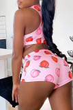 Pink Sexy Casual Print U Neck Sleeveless Two Pieces