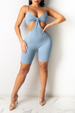 Ginger Sexy Solid Patchwork Spaghetti Strap Skinny Rompers