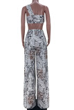 Multicolor Sexy Print Split Joint Knotted Asymmetrical Asymmetrical Collar Sleeveless Two Pieces