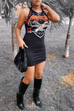 Black Sexy Print Patchwork U Neck Pencil Skirt Dresses