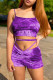 Purple Fashion Sexy Print Tie Dye Hollowed Out Backless Spaghetti Strap Sleeveless Two Pieces