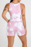 Pink Casual Sportswear Print Vests O Neck Sleeveless Two Pieces