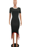 Purple Casual Solid Patchwork O Neck Irregular Dress Dresses