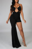 Rose Red Fashion Sexy Solid Hollowed Out Backless Spaghetti Strap Irregular Regular Jumpsuits