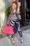 Colour Sexy Casual Print Tassel Backless Spaghetti Strap Sleeveless Two Pieces