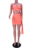 Pink Fashion Sexy Solid Bandage Backless Square Collar Sleeveless Two Pieces