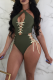 Army Green Sexy Solid Hollowed Out Swimwears