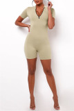 White Sexy Casual Solid Backless Zipper Collar Skinny Romper