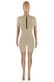 White Sexy Casual Solid Backless Zipper Collar Skinny Romper