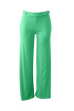 Green Fashion Casual Solid Pocket Regular High Waist Conventional Solid Color Bottoms