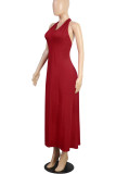 Red Sexy Solid Bandage Split Joint Halter A Line Dresses