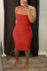 Red Fashion Sexy Solid Backless Spaghetti Strap Sleeveless Dress