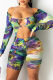 Yellow Sexy Print Hollowed Out Off the Shoulder Skinny Rompers