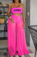Rose Red Sexy Print Mesh Strapless Sleeveless Two Pieces