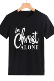 Black Casual Letter Print Patchwork O Neck T-Shirts