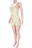 Apricot Sexy Solid Patchwork Frenulum Asymmetrical Asymmetrical Collar Sleeveless Two Pieces