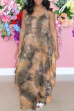 Peach Fashion Sexy Tie Dye Printing Spaghetti Strap Sleeveless Dress